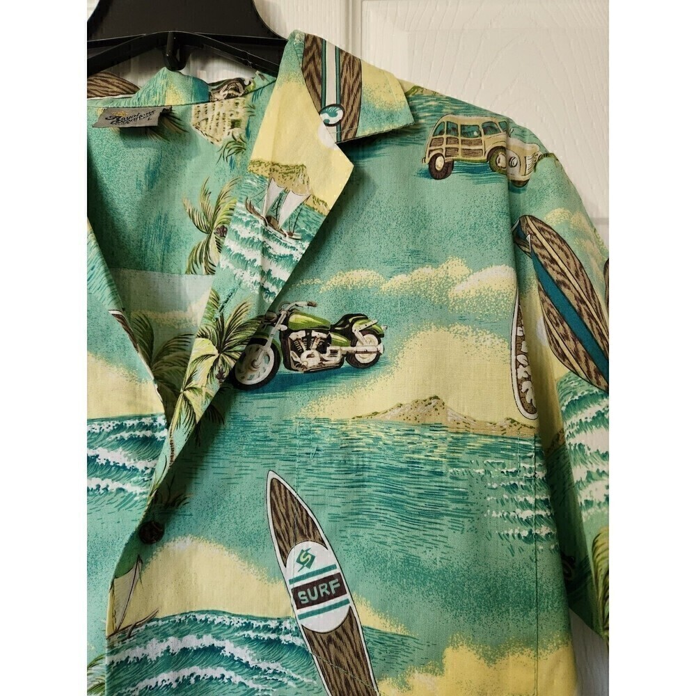 mens hawaiian royal creations sz large euc button down beach/surf print - Picture 2 of 5
